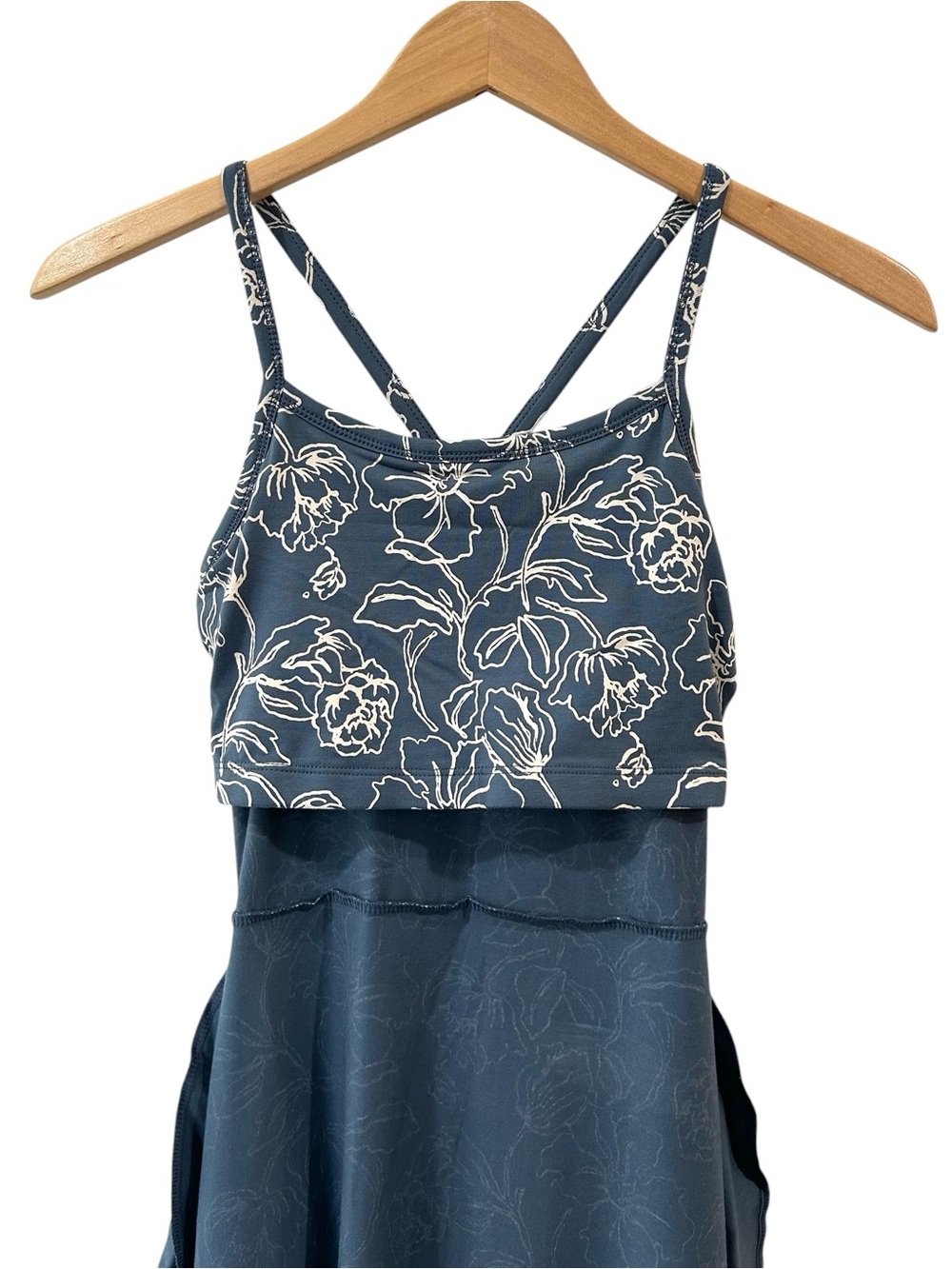Pact Fit & Flare floral Midi Dress XS slate blue organic Cotton Pockets NWOT - Picture 7 of 10